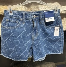 Old Navy Girls Denim Cut Off Shorts With Hearts Size 12 NWT