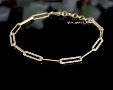 Lab Created 3Ct Round Cut Diamond Paperclip Link Bracelet 14K Yellow Gold Plated