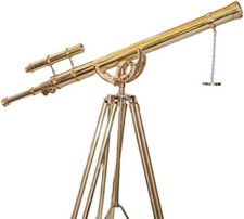 Nautical Shiny Brass Polish Double Barrel Designer Telescope with Wooden/Brass