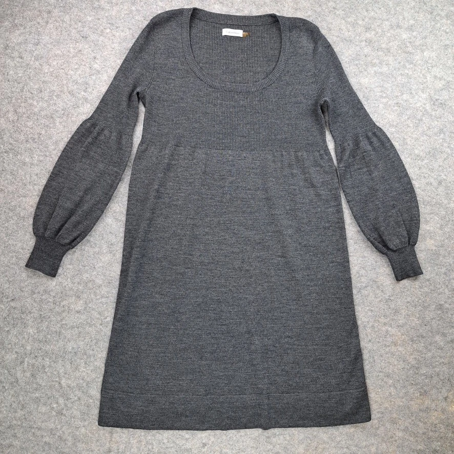 Vestido suéter feminino Calvin Klein cinza médio turno lã merino manga balão - Imagem 2 de 4