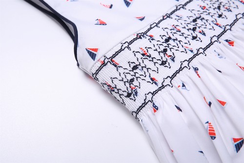 Magic Sailboats Print Dresses for Little Girls Smocked White Sleeveless Dresses - Picture 8 of 12