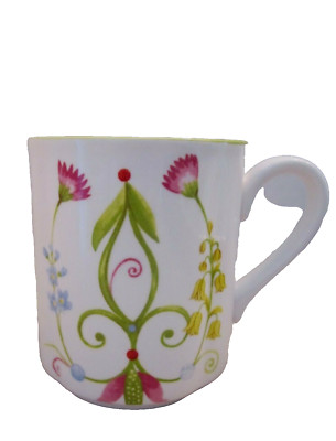 Pier 1 LYDA Coffee Tea Mug. Pink Floral. Porcelain Dolomite. NEW 10 Ounces