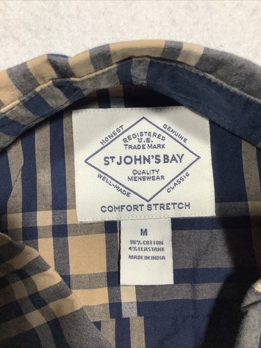 St. John's Bay Comfort Stretch Long Sleeve Button Down Shirt Men's Medium Blue - Picture 3 of 9