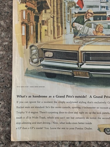 1964 Pontiac Grand Prix PRINT AD France French Alps Vacation Wide-Track VTG 60s - Picture 4 of 5