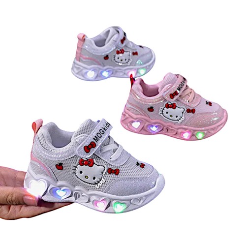 Kitty Themed Kids Girls Sneakers LED Light Up Toddler Sport Shoes Baby Trainers - Picture 2 of 17