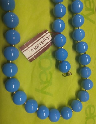 Vintage Marvella 36'' 12 mm Blue Lucite Beaded Necklace - NWT