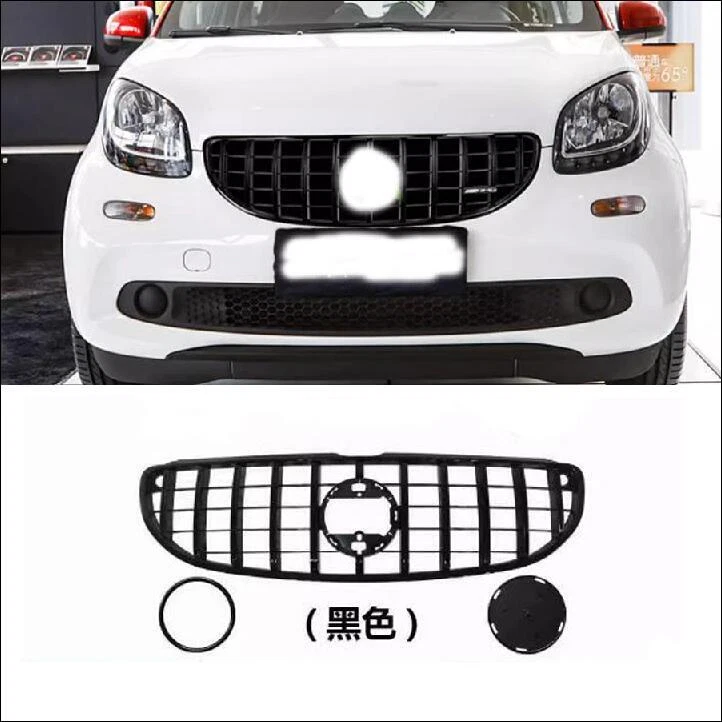 Parachoques delantero para Smart Forfour 2015-2019 negro brillante estilo GT rejilla capó central Foto 3 de 4