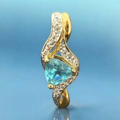 Blautopas & CZ Anhänger - 9 kt Gelbgold - 22 x 8 mm