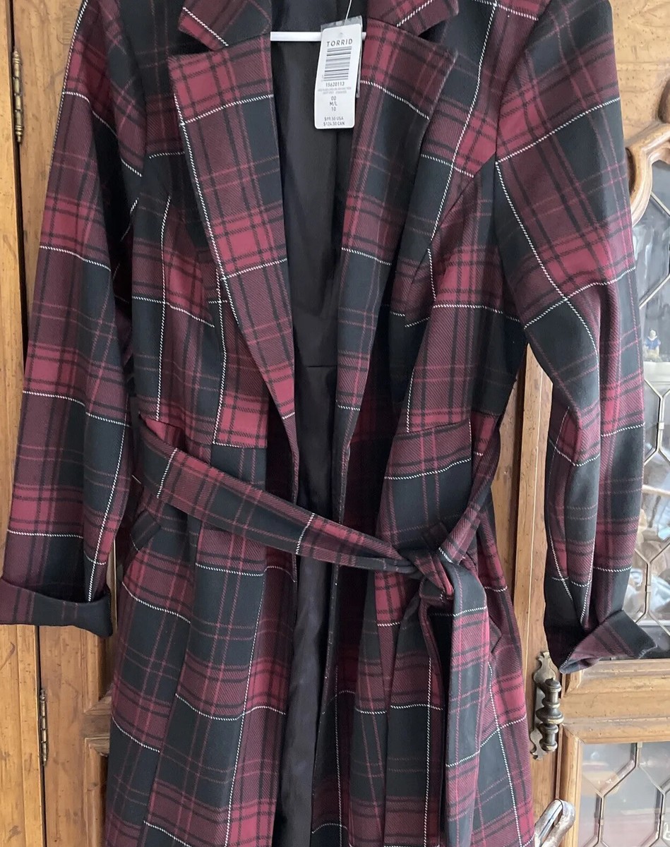 Torrid Plaid Coat with Tie Belt NWT Size 00 M/L 10