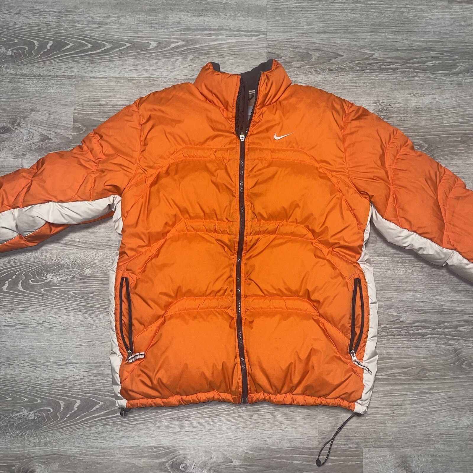 Vintage 2000s Nike Orange Duck Down Puffer Jacket Mens Size L Y2K Retro