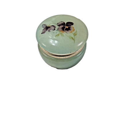 Vintage Stone 2'' Round 1.75'' Tall Mini Trinket Box Hinged Decorative Pansy Lid