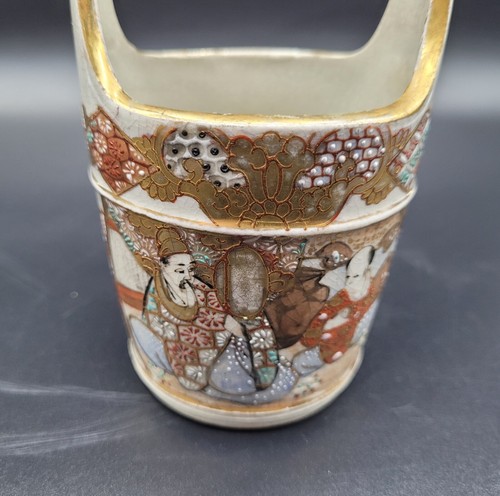 Japanese Meiji Satsuma Antique Vase & Bucket 19th Century - Picture 9 of 12