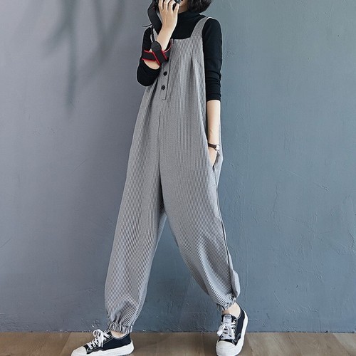 Lady Plaid Baggy Overalls Jumpsuit with 