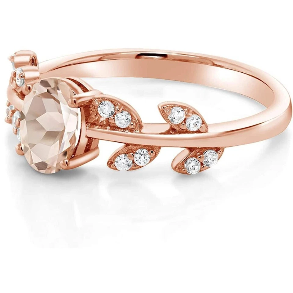 1 克拉椭圆形摩根石和钻石藤订婚周年纪念戒指 14k 玫瑰金 — 第 3/4 张图片