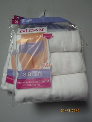 Gildan Women's 3-Pack White Premium Cotton Briefs Underwear Size 6/M LOT OF 2!
