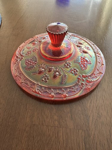 Runder Deckel für Fenton Red Carnival Glas Wilde Erdbeere Bonboniere - Bild 7 von 7