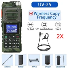 US 2X UV25 WALKIE-TALKIE 136-174&220-260&400-520MHZ TRI-BAND TWO WAY RADIO 999CH