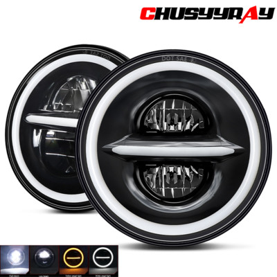 Pair 7'' Inch Round LED Headlight Hi/Lo Beam DRL For Land Rover Defender 90 & 110