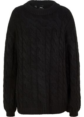 Neu Oversize-Pullover mit Zopfmuster Gr 36/38 Schwarz Damen Langarmpulli Sweater