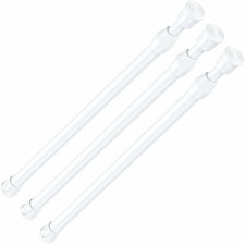 AIZESI 3pcs White Spring Tension Rond Short Curtain 17 to 28inch-3pcs,