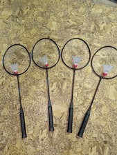 Vintage Set of 4 Sportcraft Badminton Racquets in Black 26in