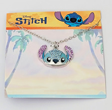 Disney Lilo and Stitch Fashion Stitch Pave Pendant Necklace 16 3" Silver Chain