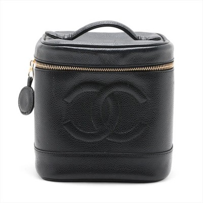 Chanel Coco Mark Grained Calfskin Vanity bag Black Gold Metal Fittings