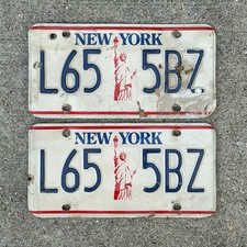 1986 New York License Plate Pair Vintage Auto Tag Liberty Base L65 5 BZ