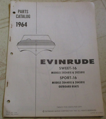 1964 Evinrude Sweet-16 202401e 202501e Boat Sport 16 204401e Parts Catalog