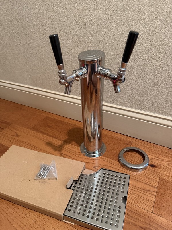 2 Faucet Stainless Steel Draft Beer Tower 3in Column Air Cooled w/ Drip Tray