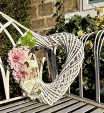 Large white wicker heart door wreath handmade