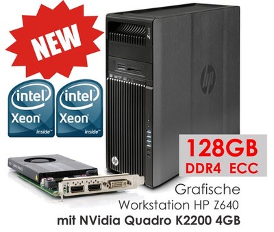 HP Z640 3D COMPUTER 2xXEON 4-CORE E5-2637 128GB DDR4 480GB SSD NVIDIA K2200 NEU