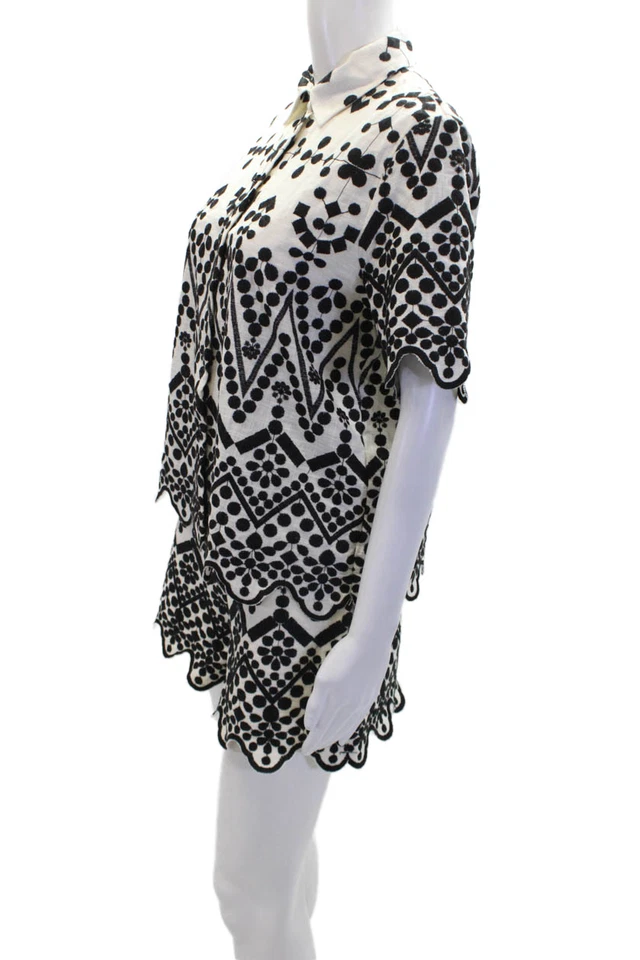 Conjunto de falda camisa con botones recortada geométrica blanca talla S de Zara para mujer Foto 2 de 4