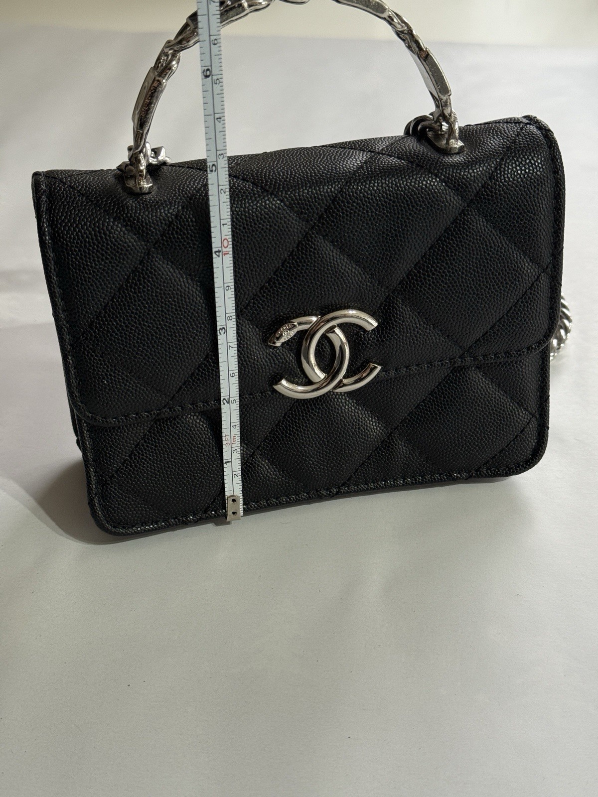 CHANEL Mini Top Handle Flap Bag Black Caviar Silver HW Authentic image 4
