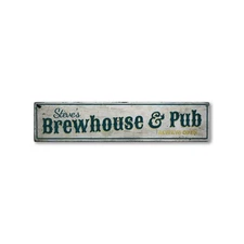 Brewhouse & Pub, Custom Bar Owner Name - Rustic Distressed Wood Sign