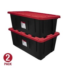 40 Gal XL Storage Bin, Snap Lid, Black  Red, Heavy Duty Plastic, 2 Pack
