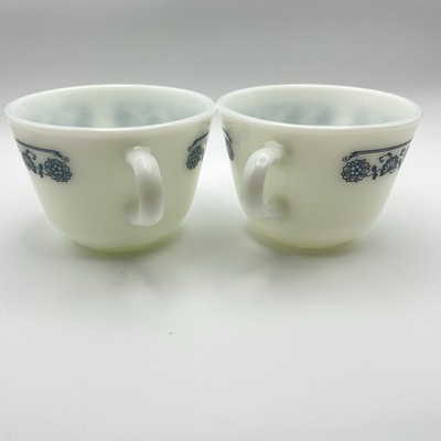 Vintage Pyrex Old Town Blue Milk Glass Teacups Set of 2 USA