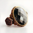 Black Gemstone 925 Sterling Silver and Gold Tone Ring Men’s Unisex Ring 10