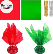 200Pcs Cellophane Sheets Christmas Plastic Wrap 2 Mix Colors Translucent Holiday