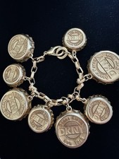 RARE! ICONI 1980's DKNY Donna Karan New York Gold Bottle Cap Charm Bracelet 6 In