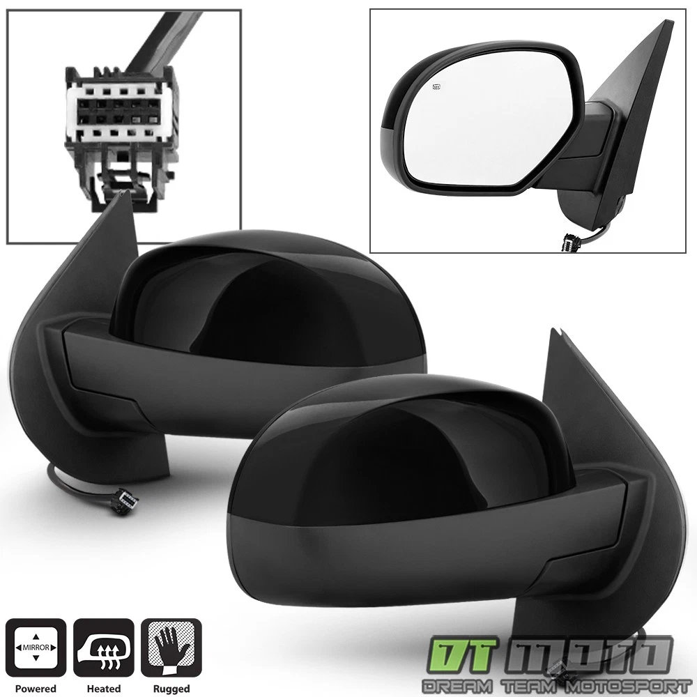 Left+Right 2007-2013 Chevy Silverado Tahoe GMC Sierra Power Heated Mirrors Black