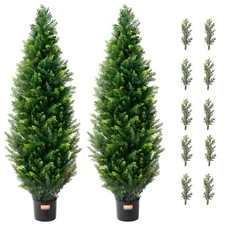 Uimoso 2pcs 4ft Artificial Cedar Topiary Tree Plant UV Home Decor Indoor Outdoor