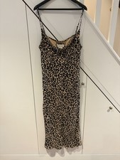 Anthropologie Elyse Leopard Print 90s Cowl Neck Bias Cut Slip Dress Size L 14 UK