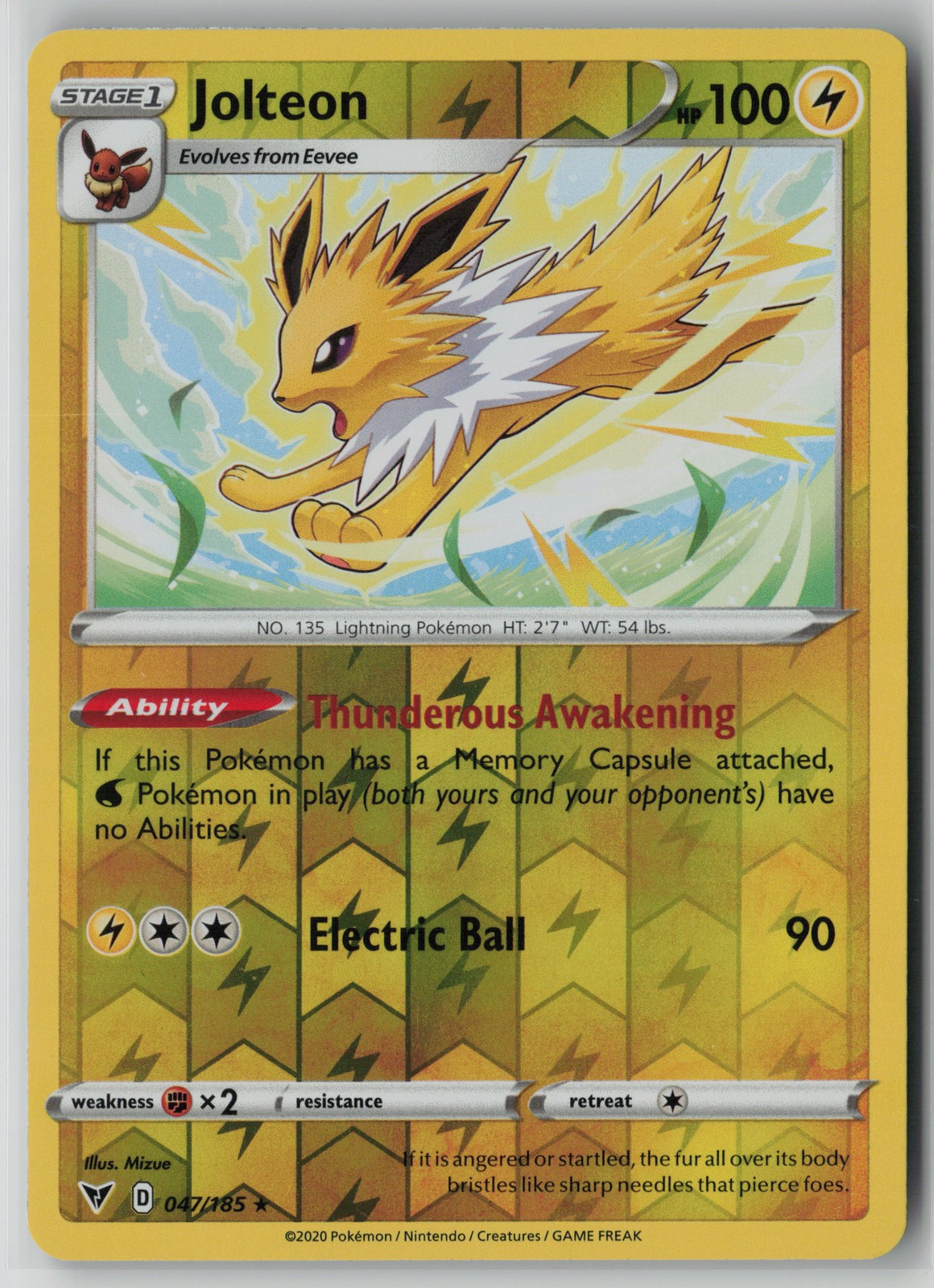 Jolteon 47/185 Pokemon Reverse Holo Vivid Voltage Rare Near Mint Card (NM) 1