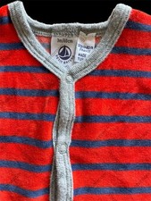 Petit Bateau EUC/NWOT Red/Navy/Grey Stripe Velour Snap Front Footie-3Mos
