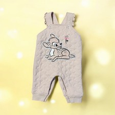 Disney Girls Bambi Overalls Quilted 0-3 Months Tan Snapped Fasteners