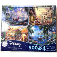 Disney Thomas Kinkade 4 Puzzle Set 500 Piece Each 2000 Pieces Total 2021 -vn