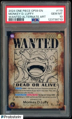 2024 One Piece OP09 En #119 Monkey D. Luffy Wanted Alternate Art PSA 10 GEM MINT