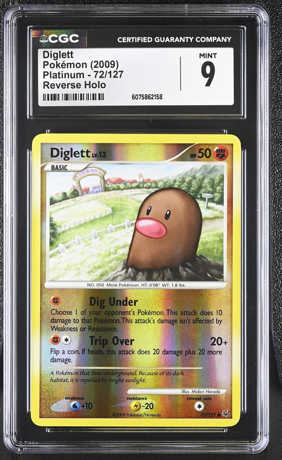 CGC 9 MINT Diglett 2009 Platinum 72/127 Reverse Holo Pokemon Card