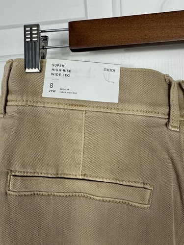 NUOVI pantaloni American Eagle Super High Rise gamba larga pieghettati kaki taglia 29/8 donna - Foto 3 di 10